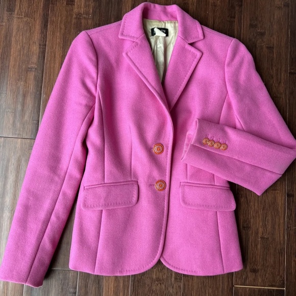 J Crew Lexington Thick Wool 2 Button Blazer Jacket Pink Size 0 Enameled Buttons - Picture 1 of 11